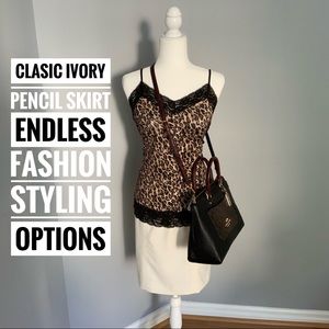 High Waisted Ivory/Cream Pencil Skirt with Lining